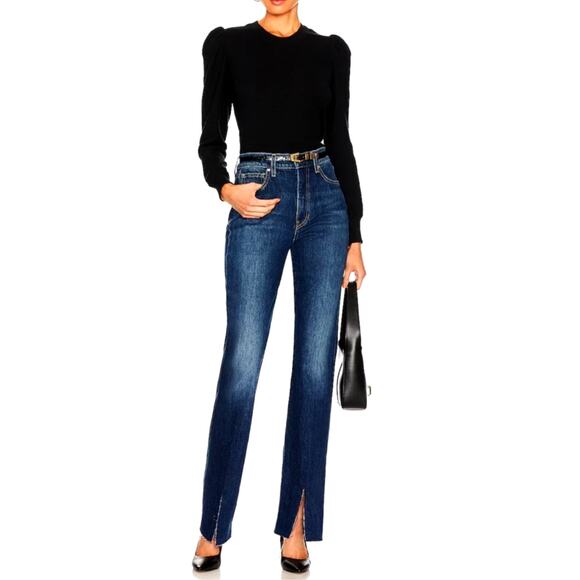 Veronica Beard Blue Denim Keane Raw Long Straight Leg Split Hem High Rise Size30 - Picture 3 of 12